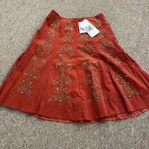 Basil & Maude Red Corduroy Embroidered A Line Skirt Sz 6 Boho $325